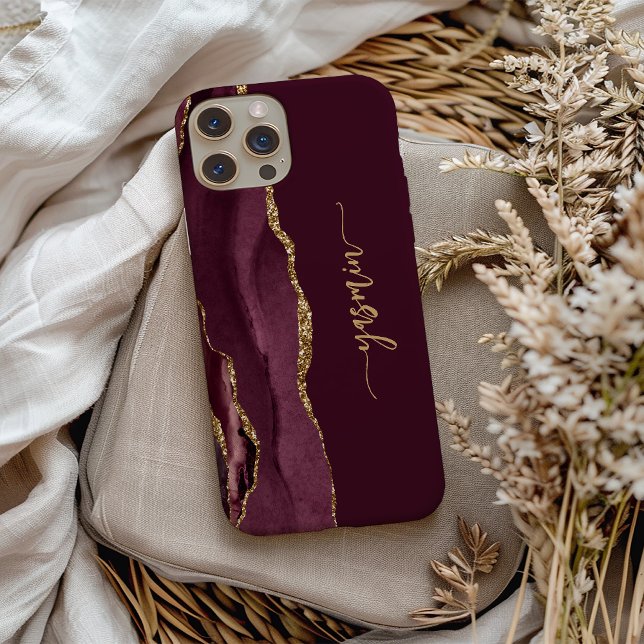 Personalised Signature Burgundy Gold Agate Case-Mate iPhone Case (Creator Uploaded)