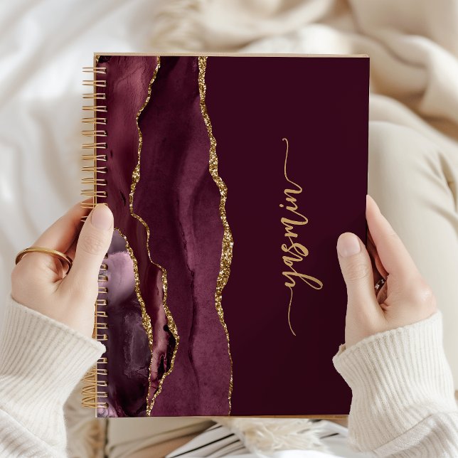 Personalised Signature Burgundy Gold Agate Notebook (Creator Uploaded)