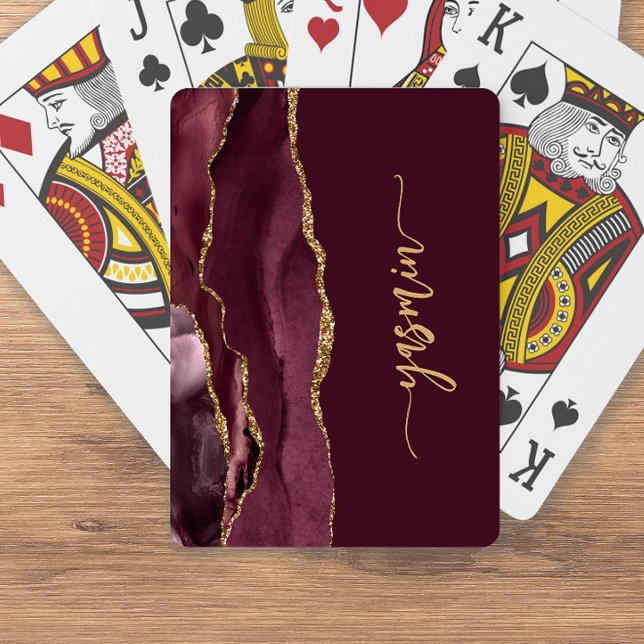 Personalised Signature Burgundy Gold Agate Playing Cards (Creator Uploaded)