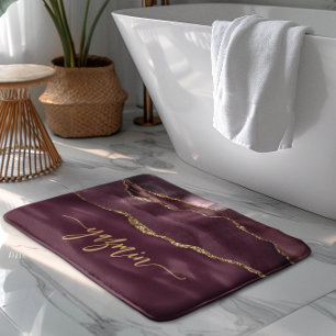 Personalised Signature Burgundy Red Gold Agate Bath Mat