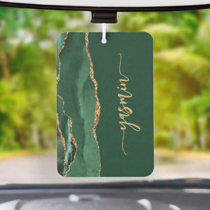 Personalised Signature Emerald Green Gold Agate Car Air Freshener