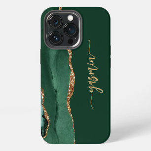 Personalised Signature Emerald Green Gold Agate iPhone 13 Pro Case