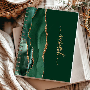 Personalised Signature Emerald Green Gold Agate Notebook