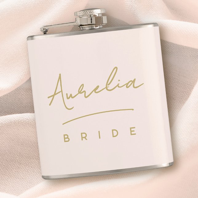 Personalised Signature Name Pink Gold Bachelorette Hip Flask (Creator Uploaded)