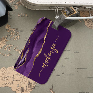 Personalised Signature Purple Gold Agate Luggage Tag