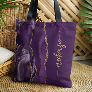 Personalised Signature Purple Gold Agate Tote Bag
