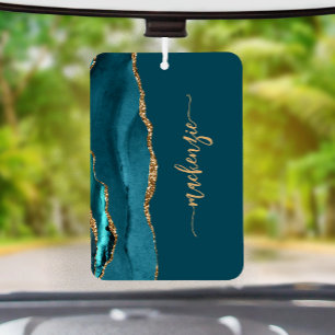Personalised Signature Teal Blue Gold Agate Car Air Freshener
