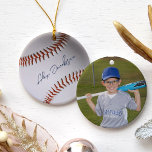 Personalised Signed Baseball Ceramic Tree Decoration<br><div class="desc">The perfect holiday gift for baseball-loving kids, this custom ornament features a classic baseball design, with red printed stitching on a white background. But what really sets it apart is the customisable text field, where you can add your child's name to create a personalised look that resembles a professional baseball...</div>