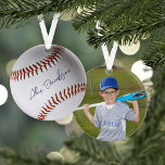 Personalised Signed Baseball Photo Ornament<br><div class="desc">The perfect holiday gift for baseball-loving kids, this custom acrylic ornament features a classic baseball design, with red printed stitching on a white background. But what really sets it apart is the customisable text field, where you can add your child's name to create a personalised look that resembles a professional...</div>