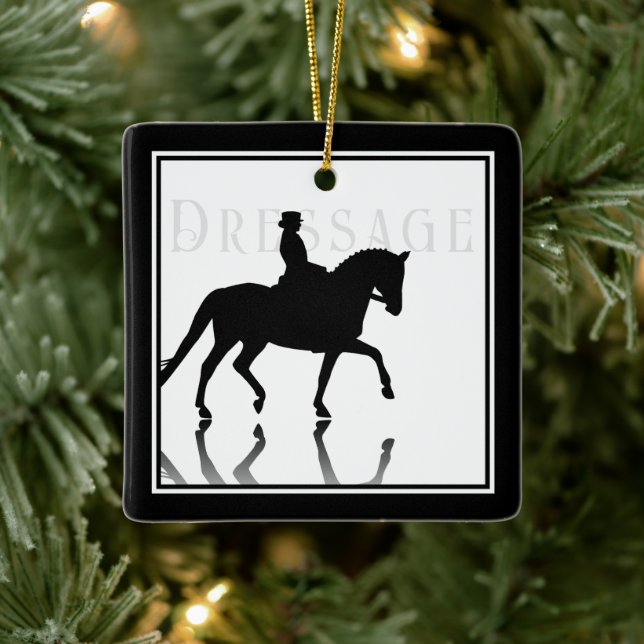 Personalised Silhouette Dressage Horse Christmas Ceramic Ornament (Tree)