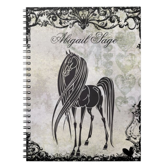 Personalised Silhouette Horse and Grungy Hearts Notebook (Front)