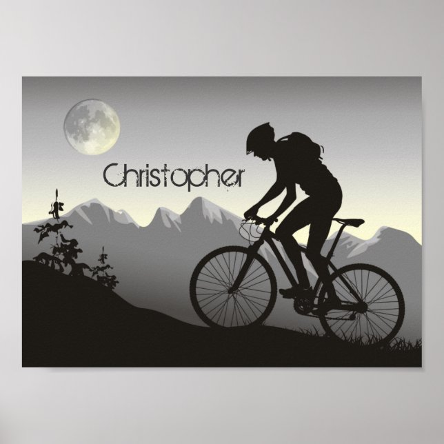 Personalised Silhouette Mountain Biker and Moon Poster (Front)