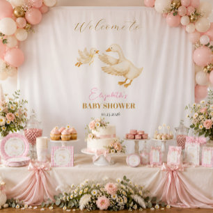 Personalised Silly Goose Girl Baby Shower Backdrop Tapestry
