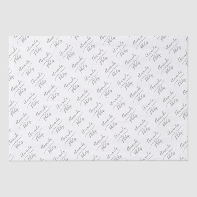 Personalised Silver and White Wedding, Couple Tissue Paper (Front)