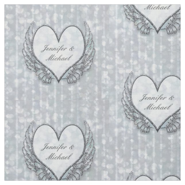 Personalised Silver Angel Wings & Heart Fabric (Swatch)