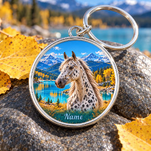 Personalised Silver Appaloosa Mountain Lake Key Ring