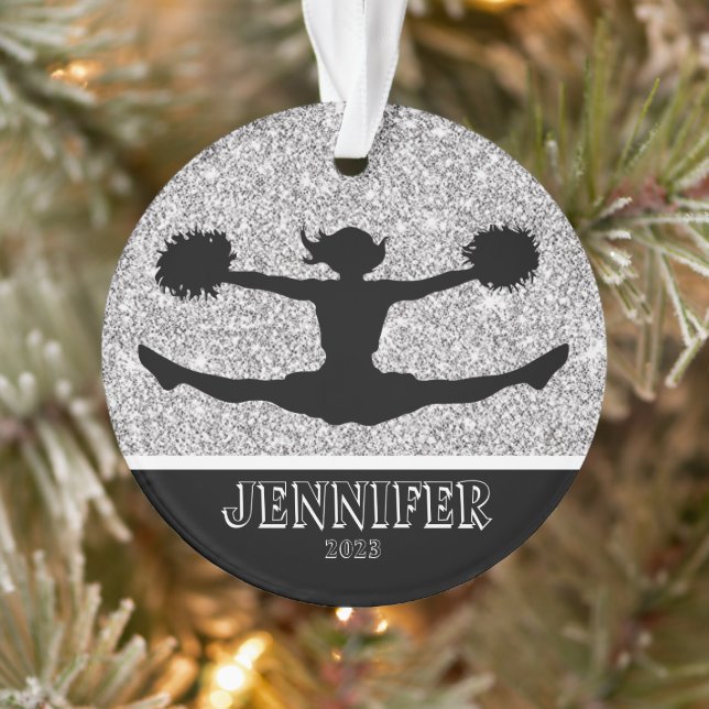 Personalised Silver & Black Cheerleading Ornament  (Tree)