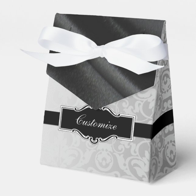Personalised Silver & Black Damask Favour Box 2 (Front Side)