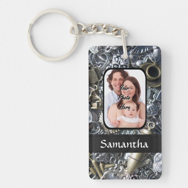 Personalised silver charm collage key ring (Front)