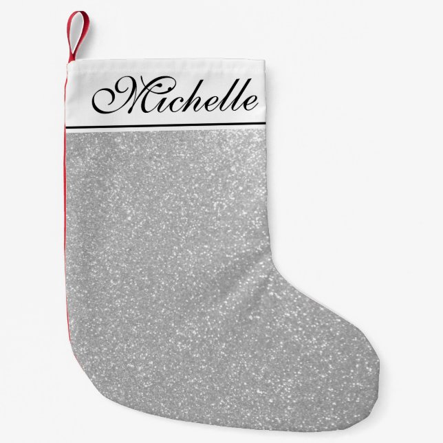 Personalised silver glitter Christmas stockings (Front)