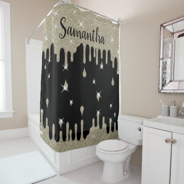 Personalised Silver Glitter Effect Sparkle Shower Curtain (In Situ)