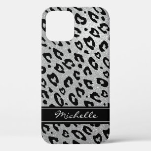 Personalised silver glitter leopard iPhone 12 case