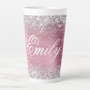 Personalised Silver Glitter Light Pink Foil Latte Mug