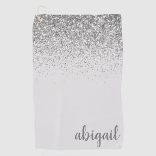 Personalised Silver Glitter Modern Monogram Name Golf Towel