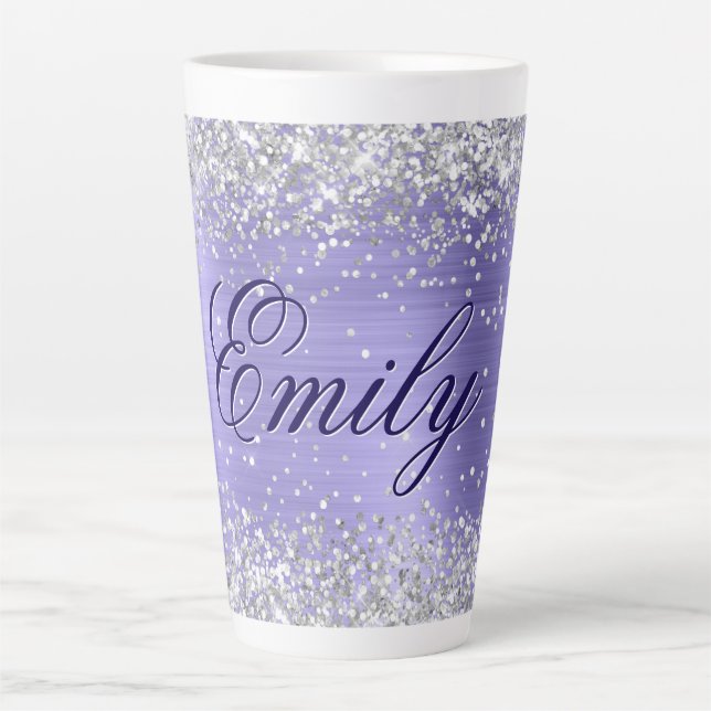 Personalised Silver Glitter Periwinkle Foil Latte Mug (Front)