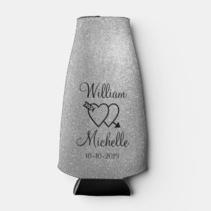Personalised silver glitter wedding bottle cooler