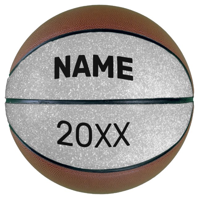 Personalised silver glittery sparkles print basketball (Front)