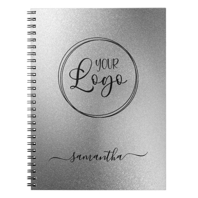Personalised Silver Grey Foil Look Logo Notebook (Front)