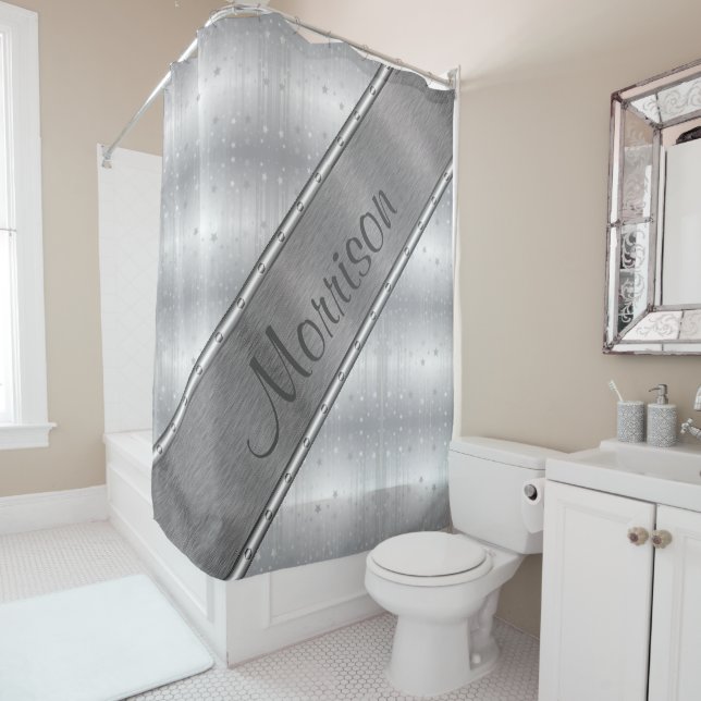 Personalised Silver Grey Metallic Shower Curtain (In Situ)
