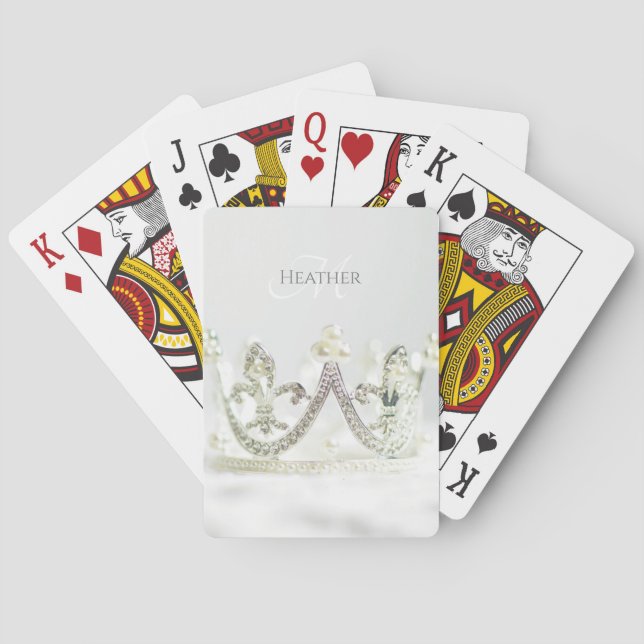Personalised Silver Grey Princess Crown Playing Cards (Back)