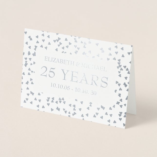 Personalised Silver Hearts 25th Anniversary Foil Card (Front)