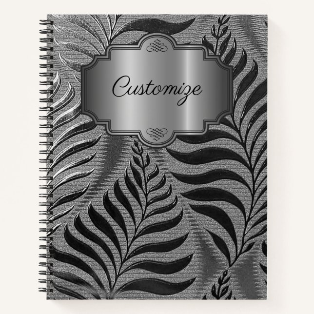 Personalised Silver Leaf Motif Notebook (Front)