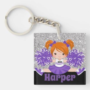 Personalised Silver & Purple Cheerleading Keychain