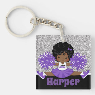 Personalised Silver & Purple Cheerleading Keychain