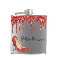 Personalised Silver Red Glitter Drips Heels Shoes