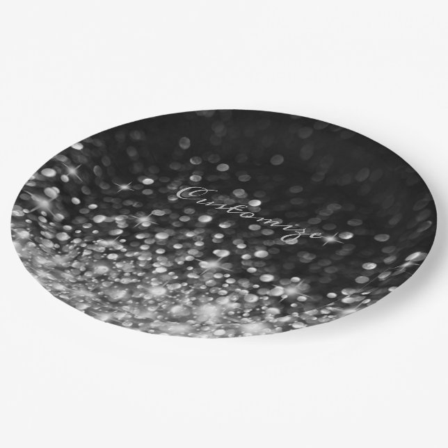 Personalised Silver Sparkle Paper Plate (Angled)