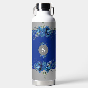 Personalised Silver Stream: Cobalt Blue  Water Bottle