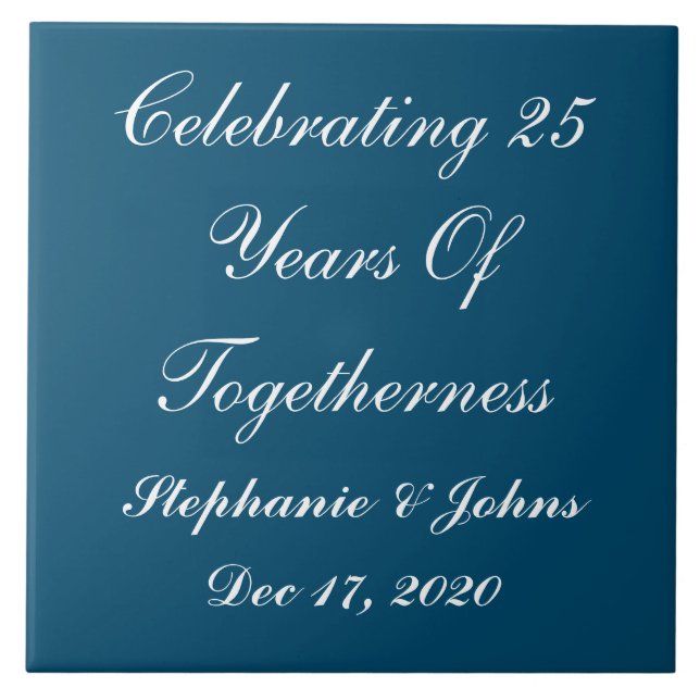 Personalised Silver Wedding Anniversary Blue White Tile (Front)