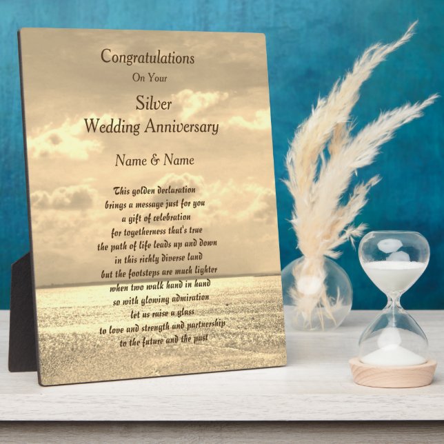 Personalised Silver Wedding Anniversary Poem  Plaque (Side)