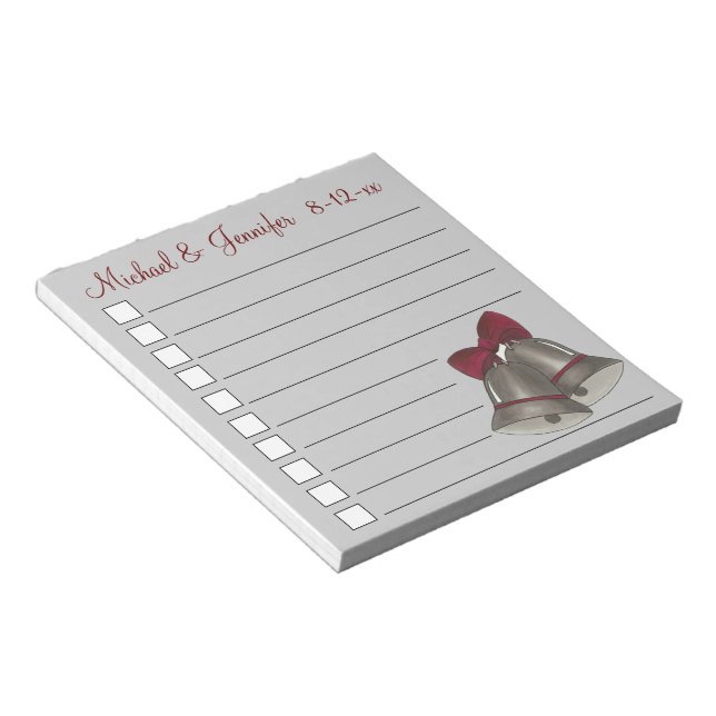 Personalised Silver Wedding Bells To Do List Notepad (Angled)