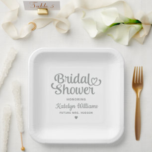 Personalised Silver Wedding Bridal Shower Paper Plate