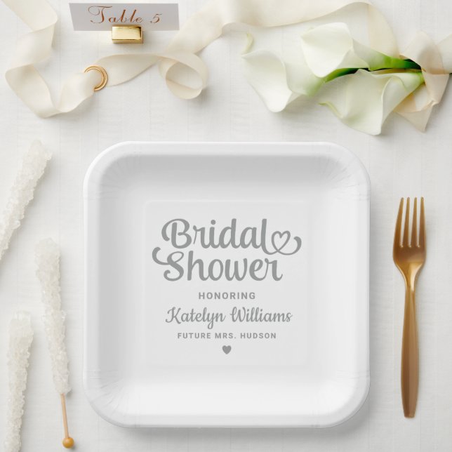 Personalised Silver Wedding Bridal Shower Paper Plate (Wedding)
