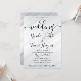 Personalised Silver White Diagonal Lines Wedding Invitation