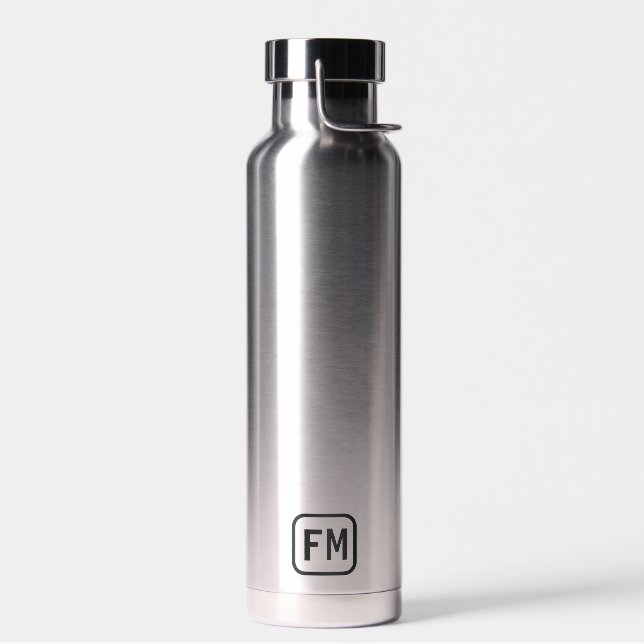 Personalised Silver with Black Modern Monogram Water Bottle (Left)