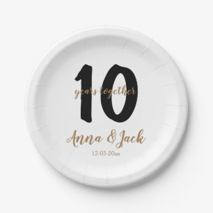 personalised simple 10 years anniversary name date paper plate