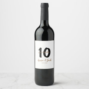 personalised simple 10 years anniversary name date wine label